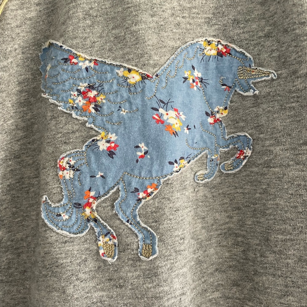 Mini Boden Applique Floral Unicorn Pegasus Gray Sweatshirt